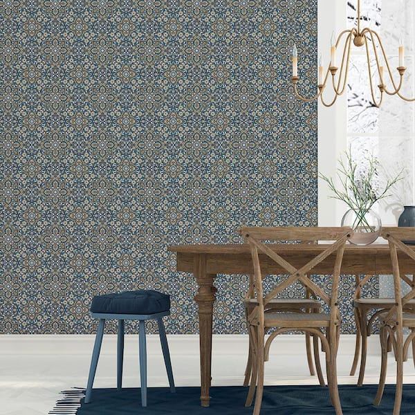 Floral Tile Vinyl Roll Wallpaper (Covers 55 sq. ft.)