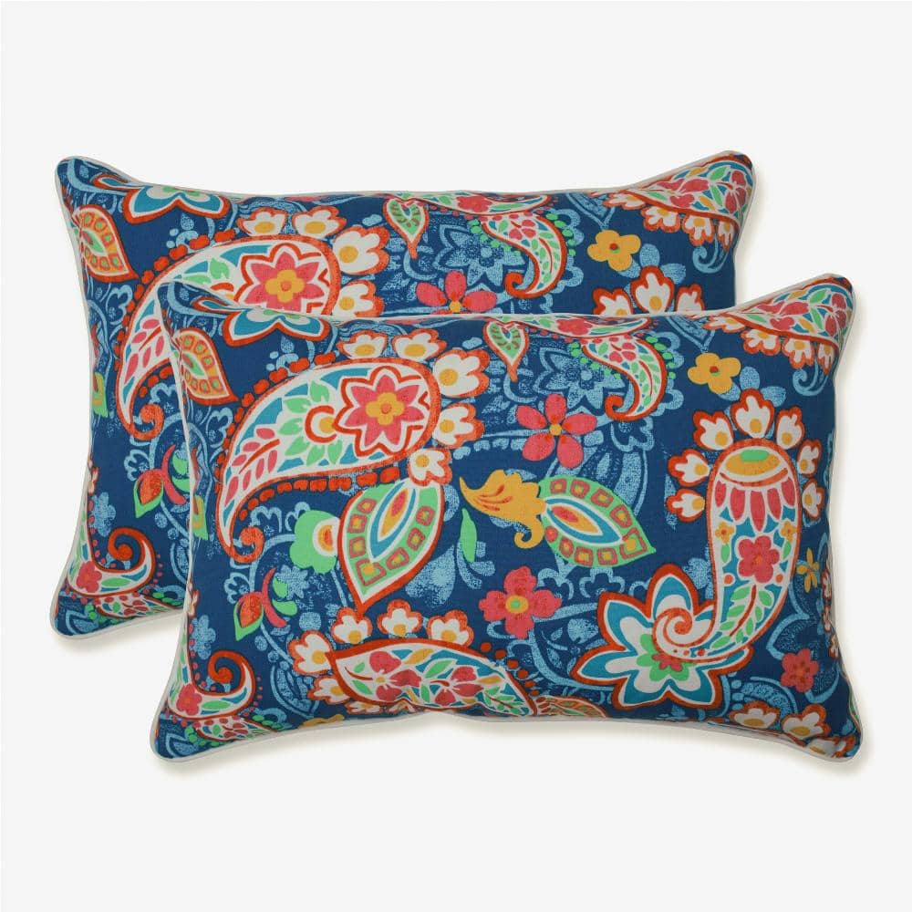 Oversized Blue Paisley Rectangular Outdoor Throw Pillows, Set of 2