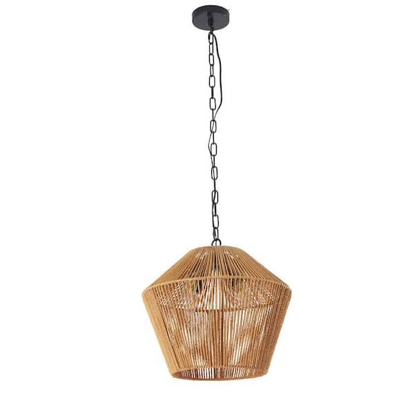 Rustic Hemp Rope Bronze 4 Lights Pendant with Handcrafted Farmhouse Hanging Light Fixture(Bulbs Not Included)