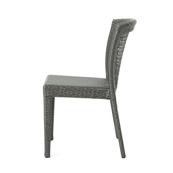 Noble House Dusk Gray Stackable Faux Rattan Outdoor Dining Chairs