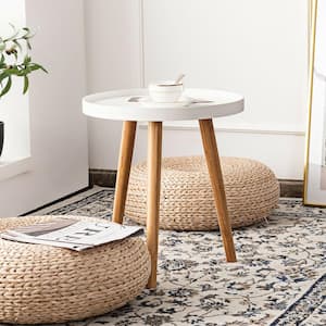 16 in. White Round Side Table Sofa End Accent Wood Coffee Table Nightstand Home Furniture