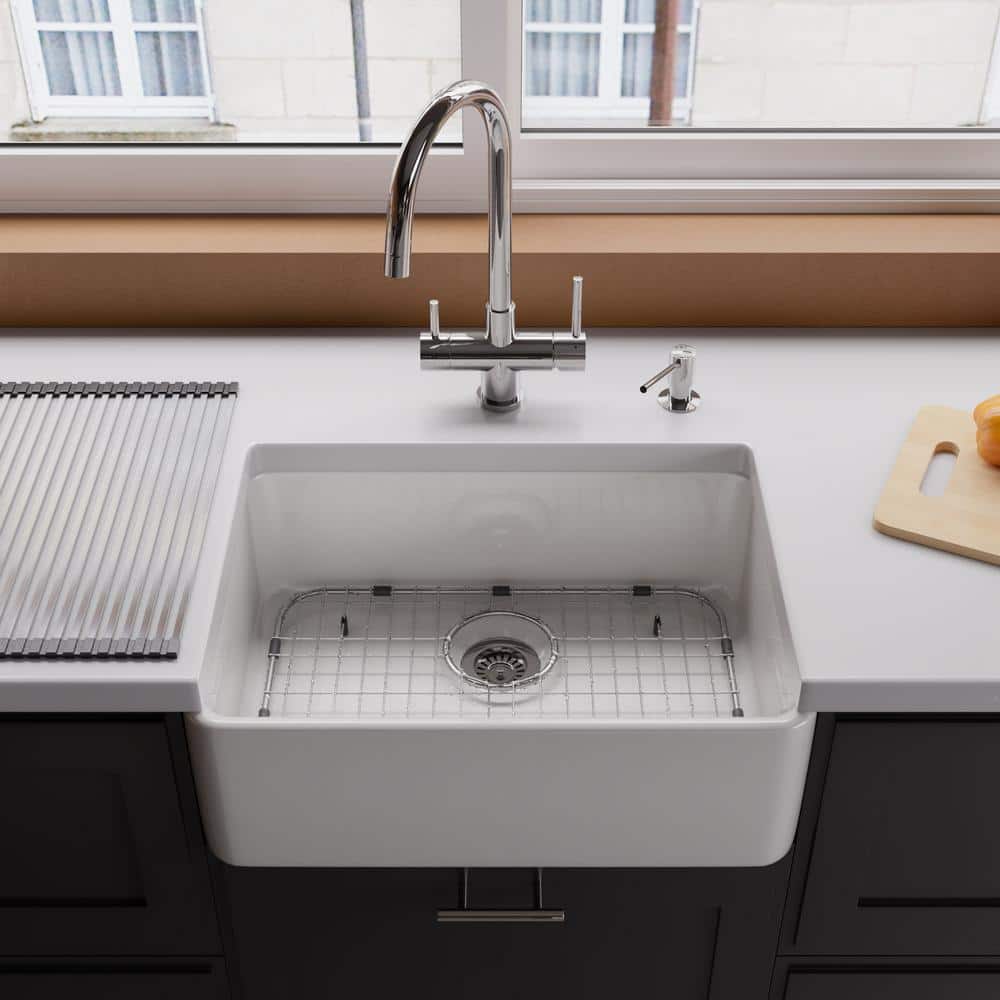 White Fireclay Single Bowl Farmhouse Apron Kitchen Sink