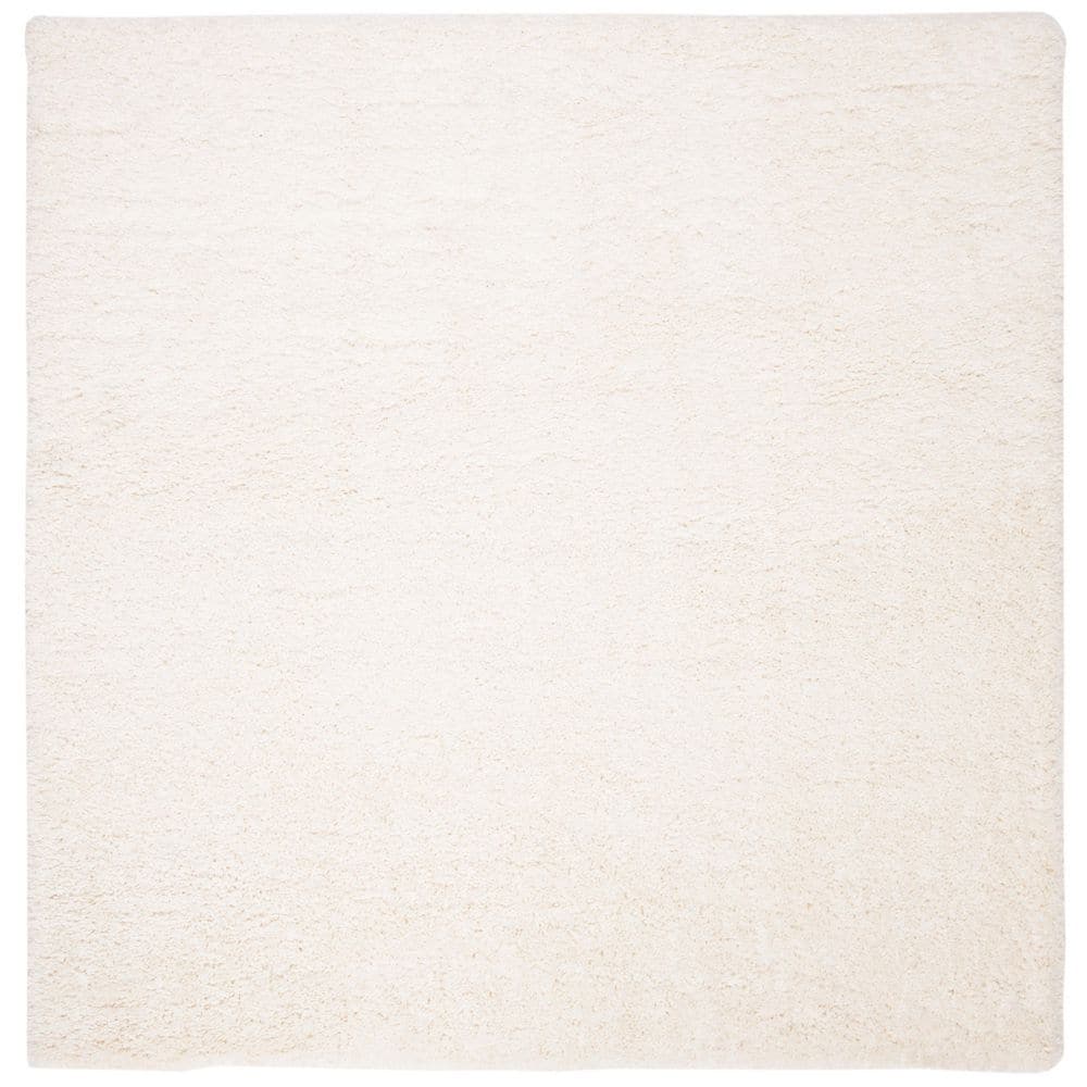 Ivory Square Synthetic Shag Rug, 4' x 4', Easy Care & Stain-Resistant