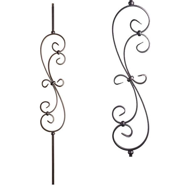 HOUSE OF FORGINGS Scrolls 44 in. x 0.5 in. Silver Vein Large Spiral Scroll Hollow Wrought Iron Baluster