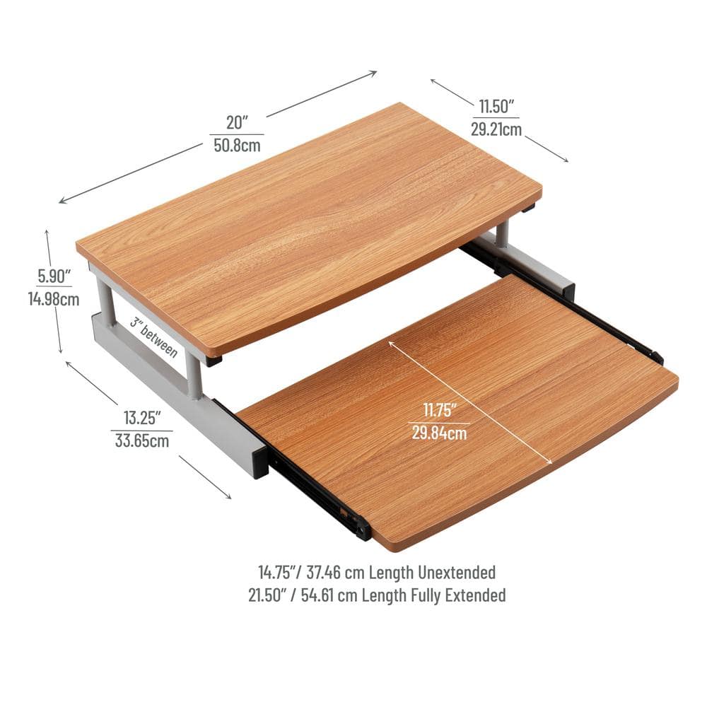 Brown MDF and Metal Monitor Stand with Sliding Keyboard Drawer