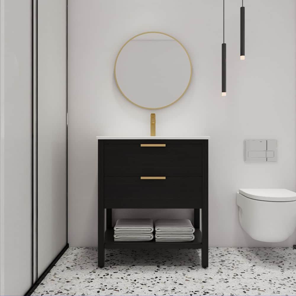 30 in. W x 18.3 in. D x 33.5 in. H Freestanding Bath Single Vanity in Black