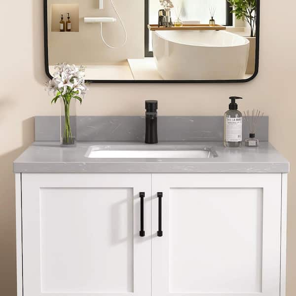 Zeafive 30 in. W x 22 in. D Cultured Marble White Rectangular