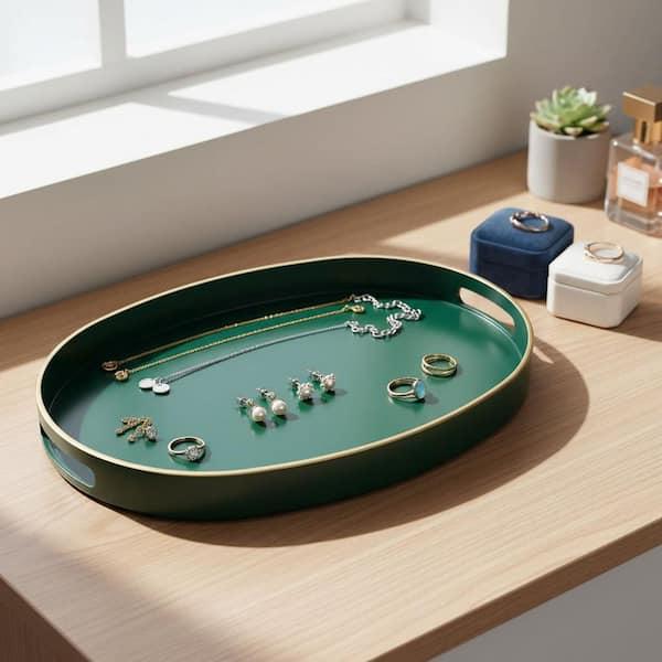 15.7 in. x 10.2 in. Dark Green Plastic Oval Tray - for Home