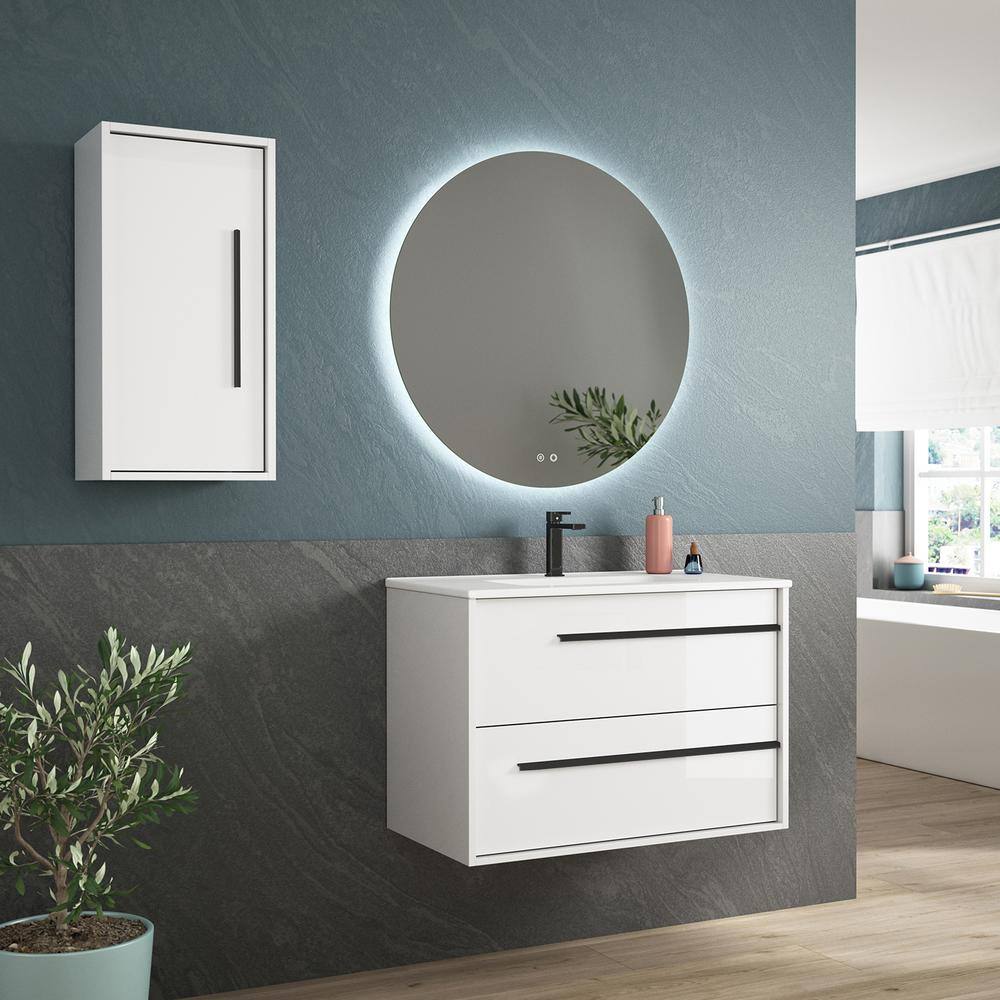 Lotus 28'' Glossy White Ceramic Single Bathroom Vanity
