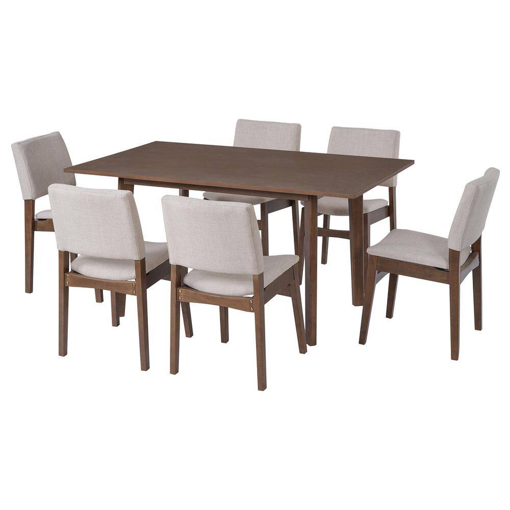 Dark Walnut 7-Piece Rectangular MDF Top Dining Table Set Seats 6