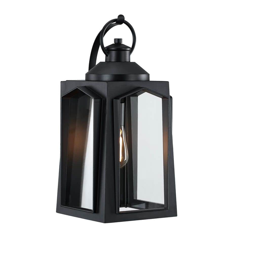 19 in. 1-Light Matte Black Outdoor Pendant Light with Clear Glass Shade price history on PriceWatchPro