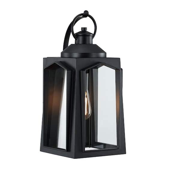 Hukoro 19 in. 1-Light Matte Black Outdoor Pendant Light with Clear Glass Shade