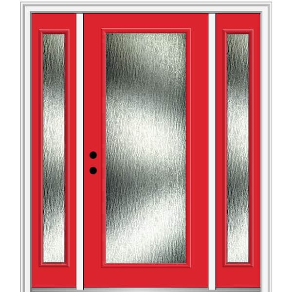 MMI Door 60 in. x 80 in. Right-Hand Inswing Rain Glass Red Saffron Fiberglass Prehung Front Door on 6-9/16 in. Frame