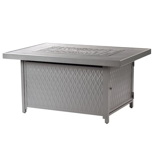 48 in. x 36 in. Grey Rectangular Aluminum Propane Fire Pit Table, Glass Beads, 2 Covers, Lid, 55,000 BTUs