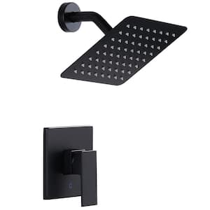 Square 1-Spray Patterns with 1.6 GPM 8 in. Wall Mount Rain Fixed Shower Head in Matte Black