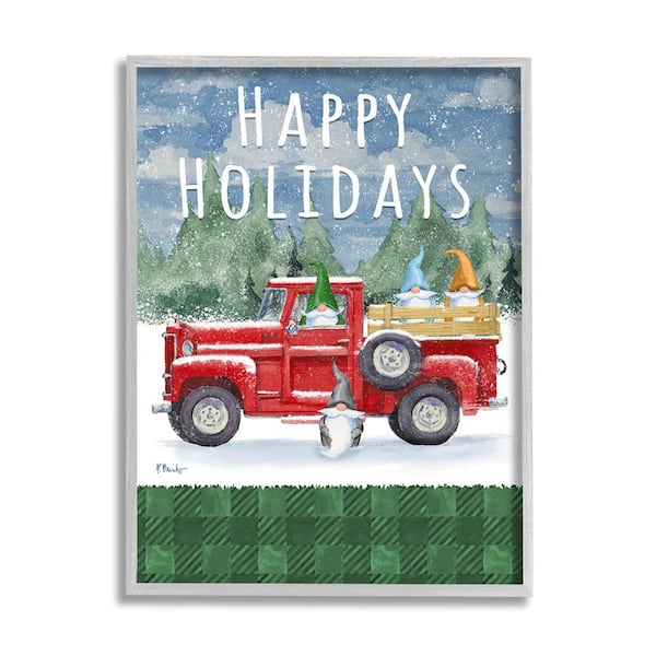 Stupell Industries Happy Holidays Truck by Paul Brent 1-Piece Framed Graphic Print Travel Poster Art Print 20 in. x 16 in.