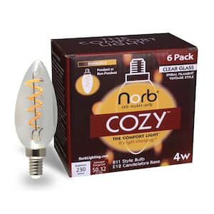 NorbCOZY 4-Watt Equivalence-relaxing B11 2200K Clear Spiral Cozy LED bulb(6-Pack)