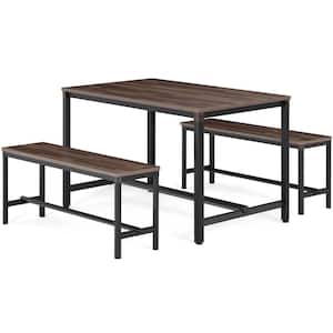 Dining Table Set with 2 Benches, 3-Piece Kitchen Table Set for 4 with Footrests, 47.2" W x 29.5" D x 29.5" H