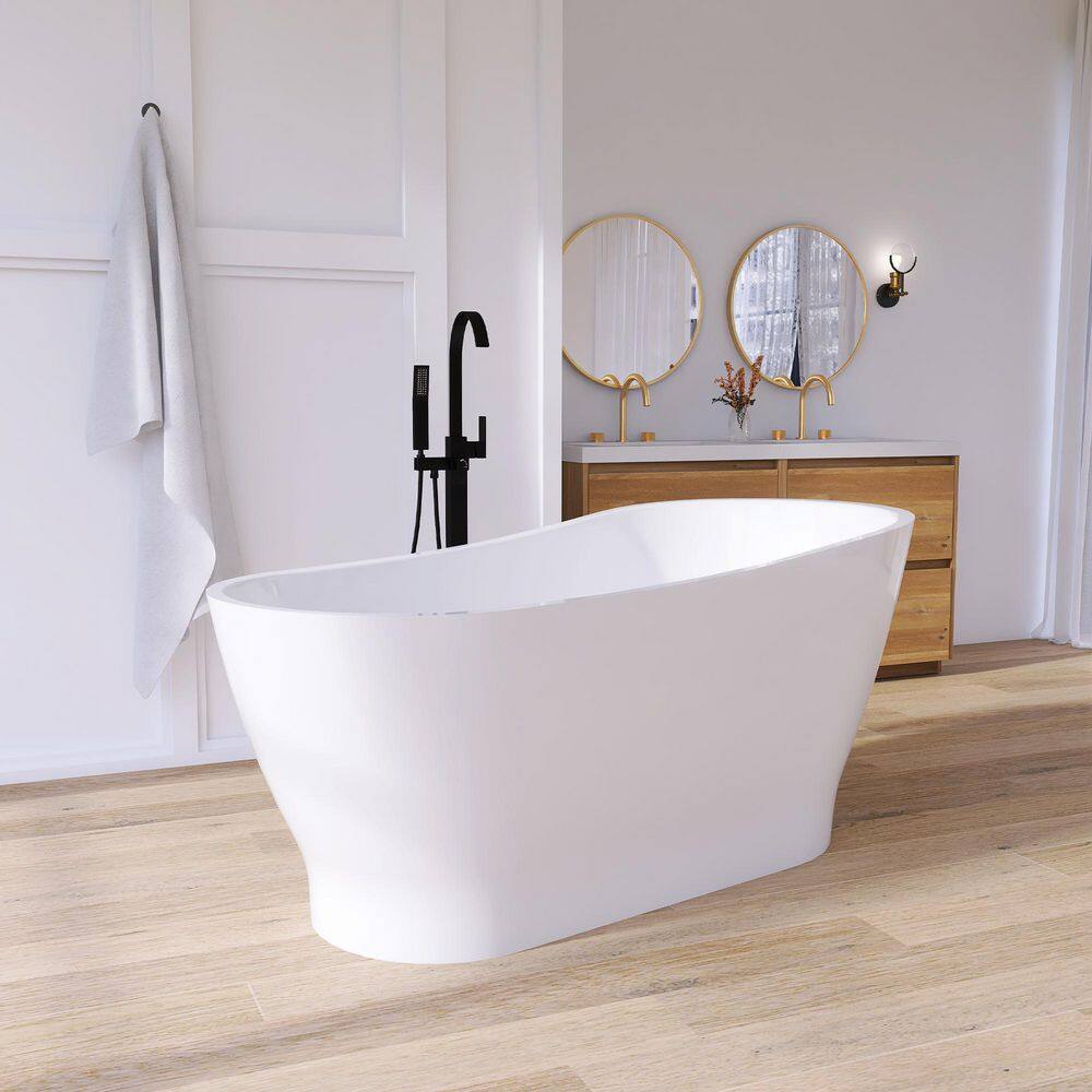59'' Glossy White Acrylic Freestanding Soaking Bathtub
