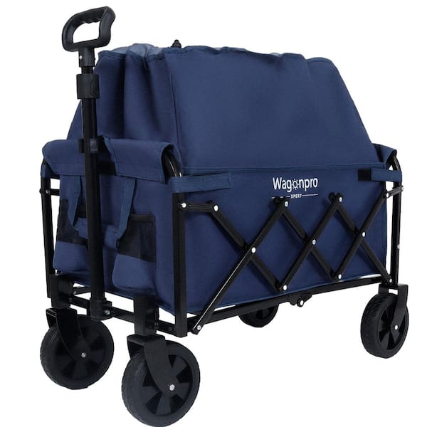 11.8 cu. ft. Dark Blue Fabric Garden Cart, Expandable Folding Wagon Supports 225 lbs. for Camping, Shopping, Fishing