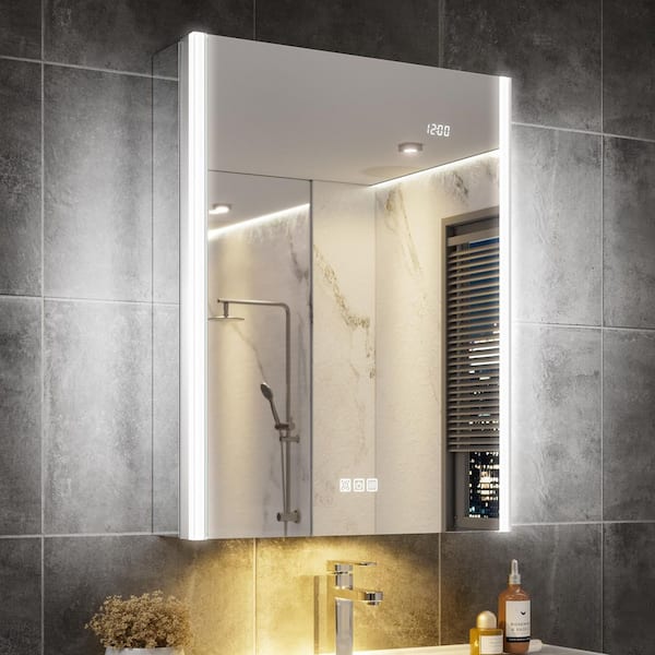 Aura 20 in.W x 26 in.H Rectangular Aluminum Surface/Recessed Wall Medicine Cabinet with Mirror,Light(With Side Mirror)