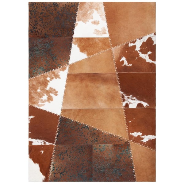 Studio Leather 5 ft. x 8 ft. Brown/Ivory Abstract Cow Area Rug