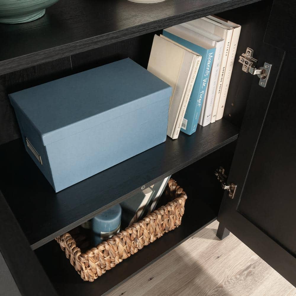 Raven Oak Black 72" Adjustable Wood Bookcase with Doors