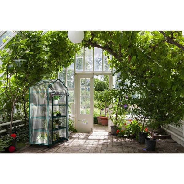4 Tier Mini Greenhouse PVC Outdoor Garden Metal Frame Grow House With Shelves 