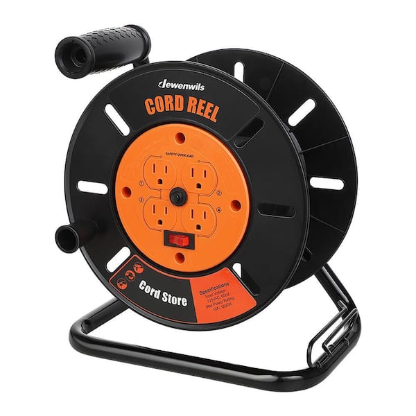 Heavy-Duty Hand Wind 100 ft. 14/3,16/3 Gauge 10Amp Retractable Extension Cord Reel with 4 Grounded Outlets