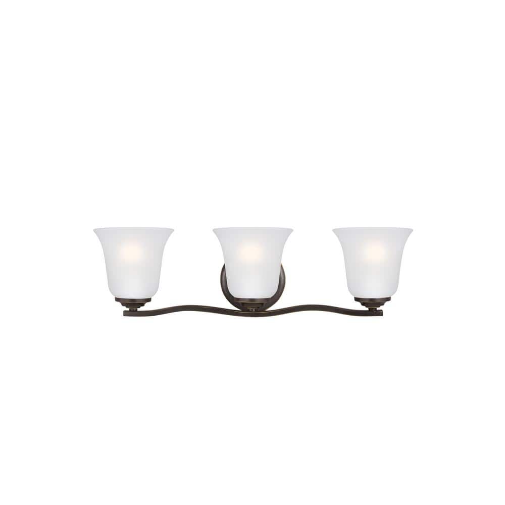 Bronze 3-Light Vanity Fixture with Satin Etched Glass Shades