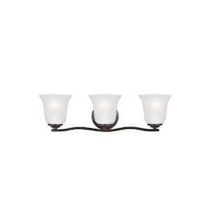 Emmons 23 in. 3-Light Bronze Traditional Transitional Wall Bathroom Vanity Light with Satin Etched Glass Shades
