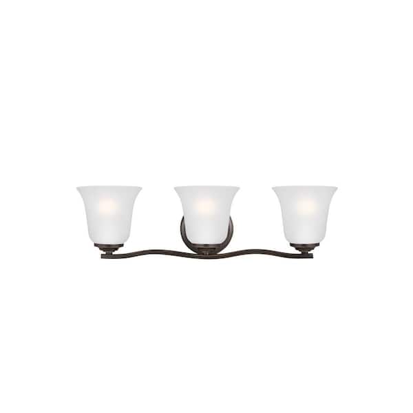 Generation Lighting Emmons 23 in. 3-Light Bronze Traditional Transitional Wall Bathroom Vanity Light with Satin Etched Glass Shades