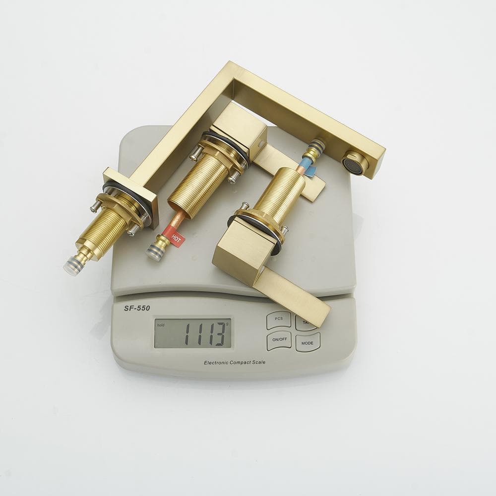 Brushed Gold Widespread Double Handle Mid-Arc Bathroom Faucet
