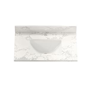 31 in. W x 22 in. D Engineered Stone Composite White Square Single Sink Bathroom Vanity Top in Carrara White