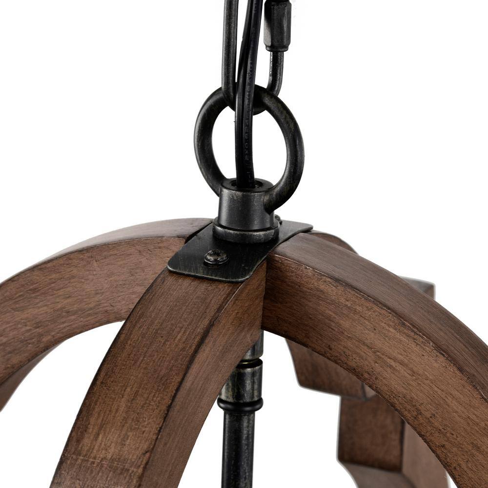 Antique Black and Brown Natural Wood 4-Light Candle Chandelier