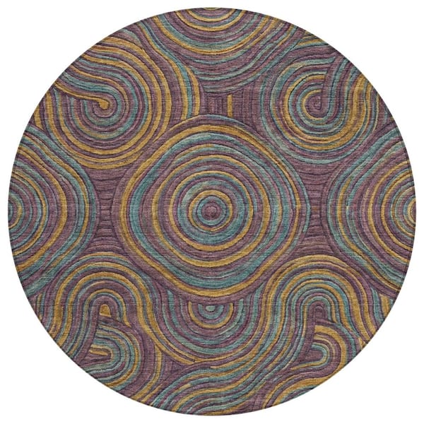 Chantille Machine Washable Indoor/Outdoor Abstract ACN3032 Plum 8 ft. x 8 ft. Round Rug