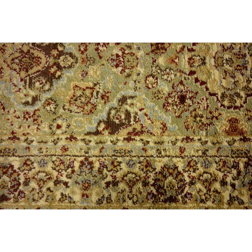 Light Green Synthetic Floral Motif Area Rug, 5' x 8'