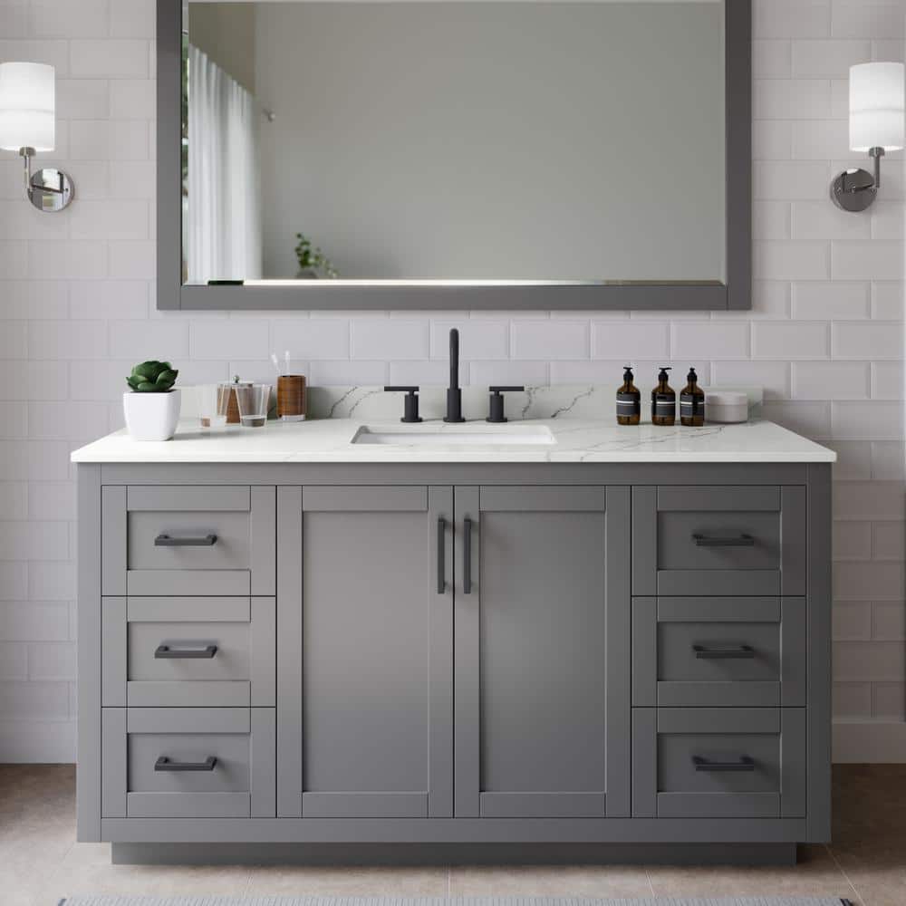 Miranda 60 in. W x 22 in. D x 33.75 in. H Single Bath Vanity in Dark Gray with Giotto Quartz Top and 58 in. Mirror price history on PriceWatchPro