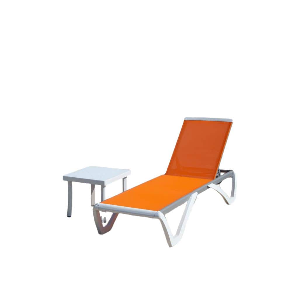 Orange Adjustable Chaise Lounge Aluminum Outdoor Patio Lounge Recliner Chai