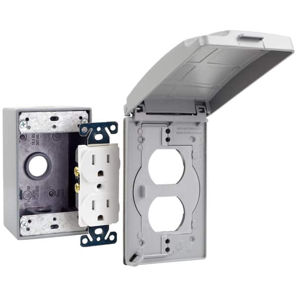 Commercial Electric 1-Gang Horizontal/Vertical Metallic Weatherproof Flat Cover Kit (24-in-1-Configurations), Gray