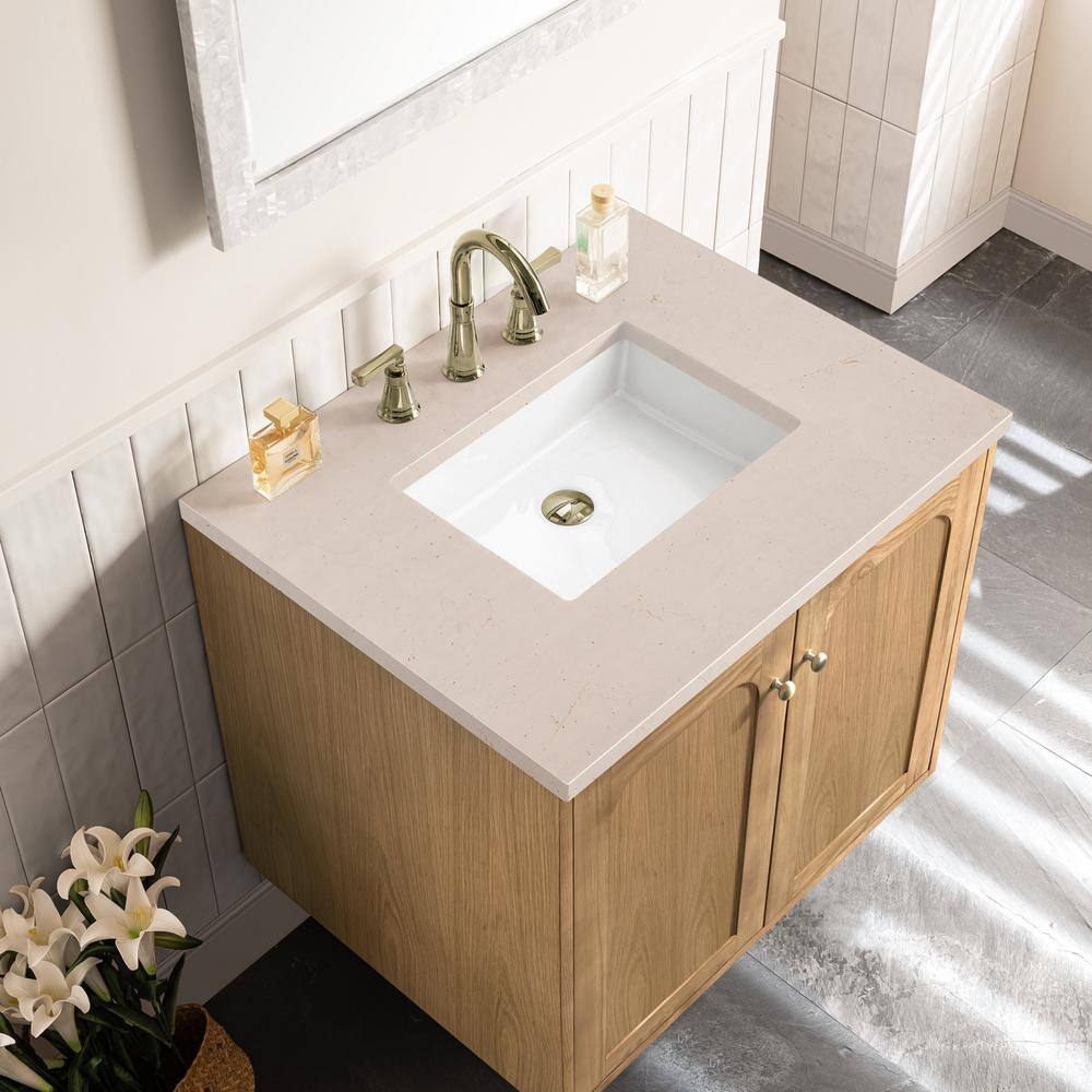 Laurent 30" Light Natural Oak Wall-Mount Single Vanity with Eternal Marfil Top