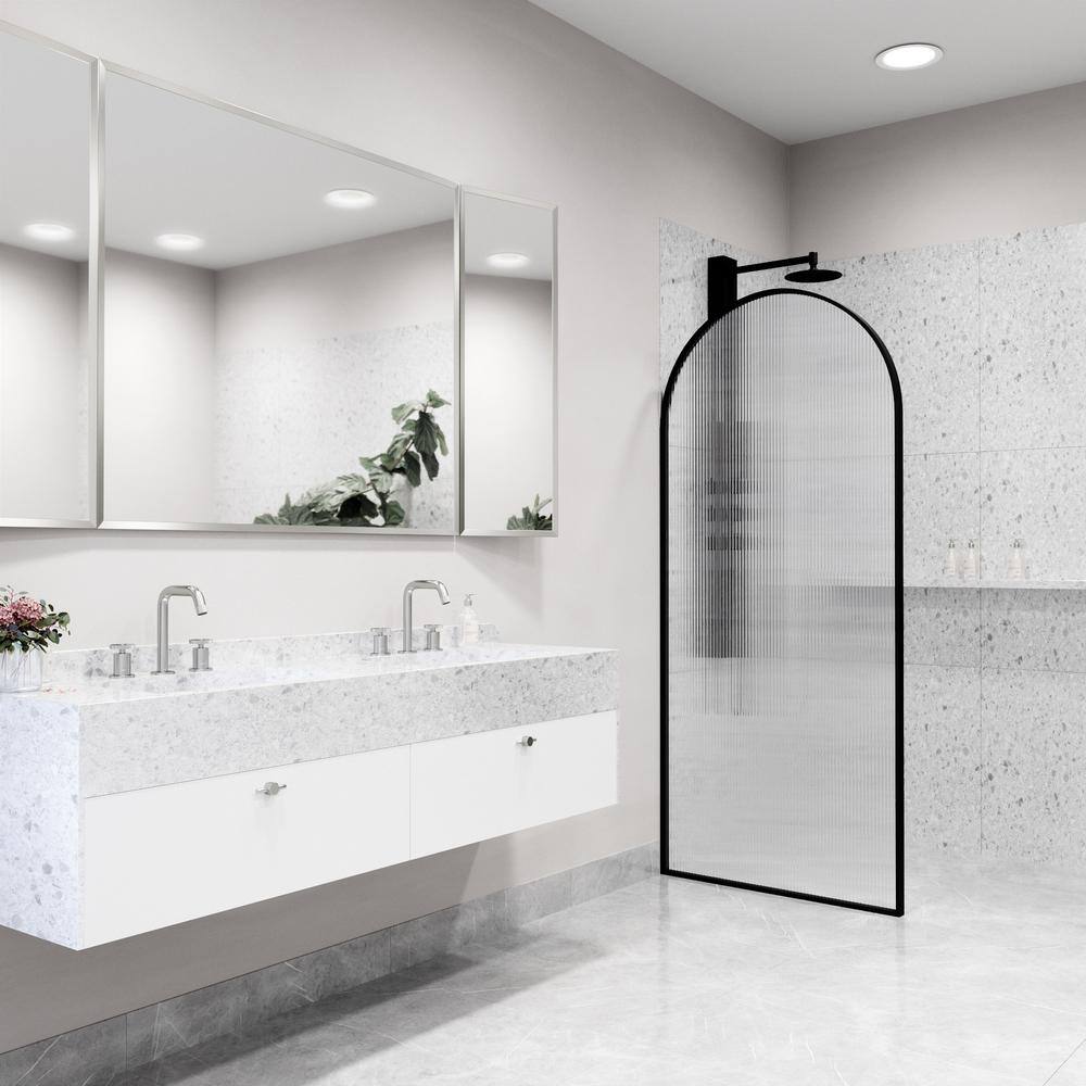 Arden 34" Matte Black Fluted Glass Shower Screen