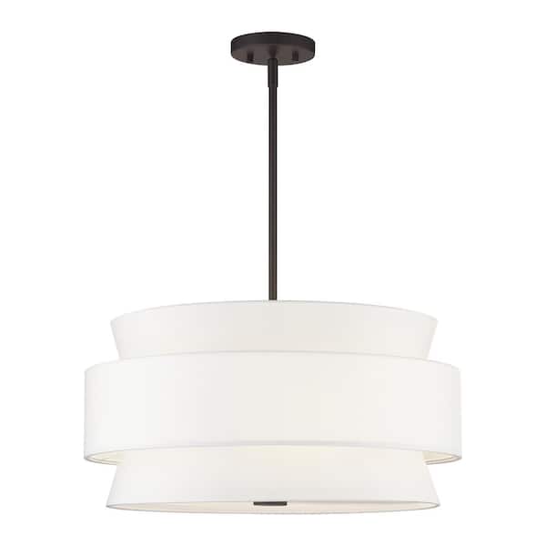 Fontana 5-Light Bronze Chandelier with Off-White Fabric Shade