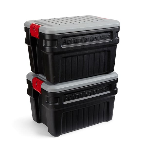 Rubbermaid 24 Gal. Action Packer Lockable Latch Storage Container, Black (2 Pack)