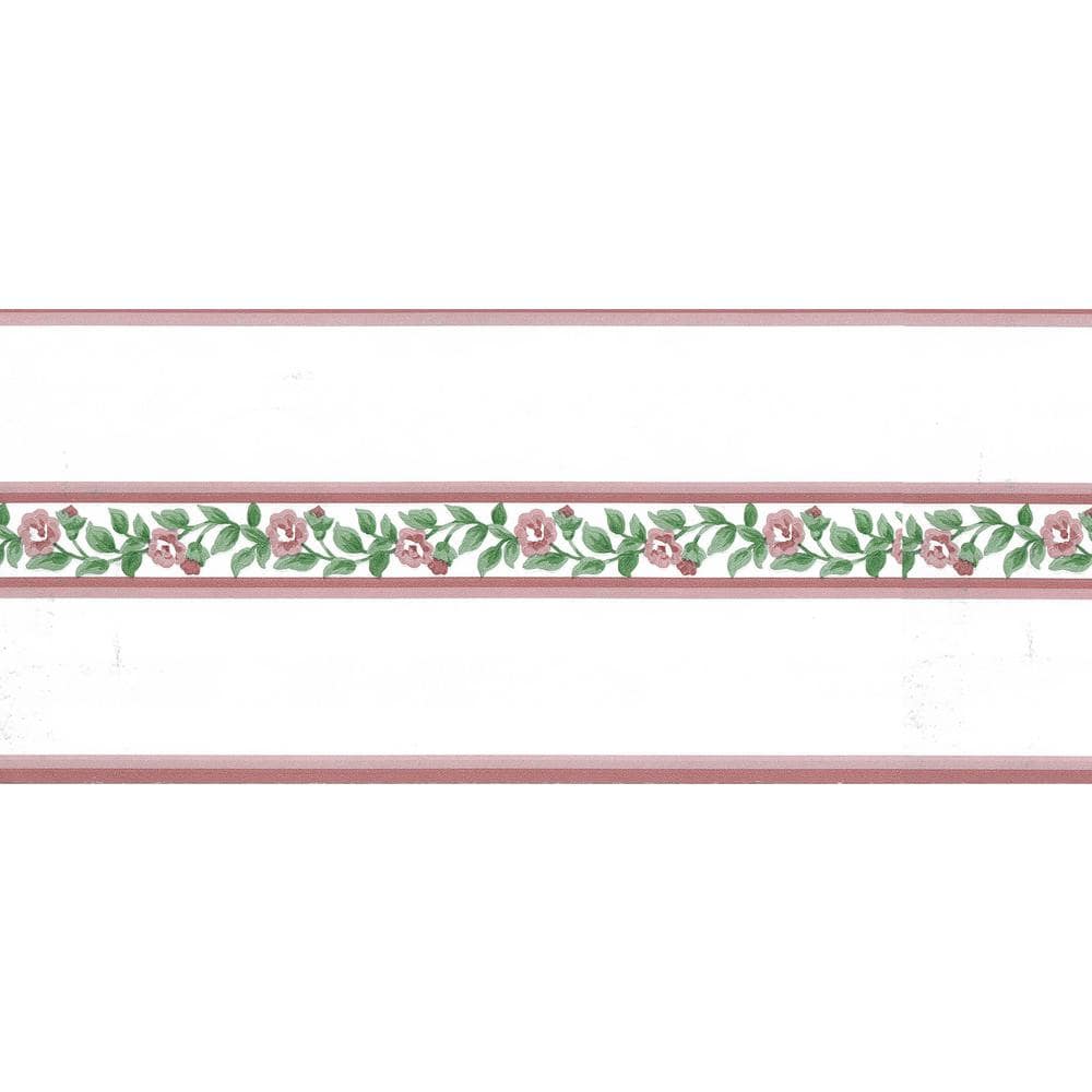Falkirk Brin Flowers On Vine Pink, Green Wallpaper Border