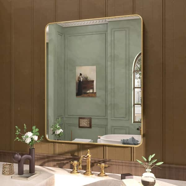 Zyphi 30 in. W x 36 in. H Rectangular Framed Wall Bathroom Vanity Mirror in Brass