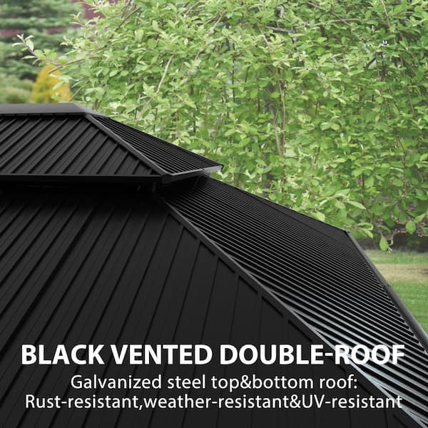 14 ft. W x 12 ft. D Aluminum Hardtop Gazebo with Galvanized Double Roof and Textilene Netting