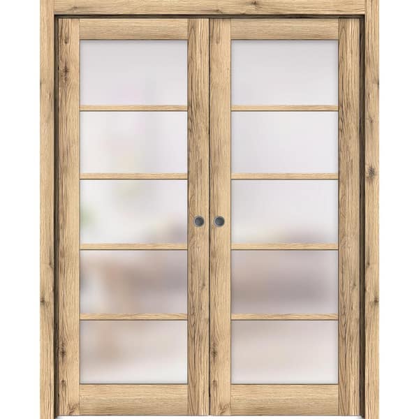 Sartodoors 48 in. x 80 in. 2 Panel Oak Finished Solid MDF Sliding Door with Hardware