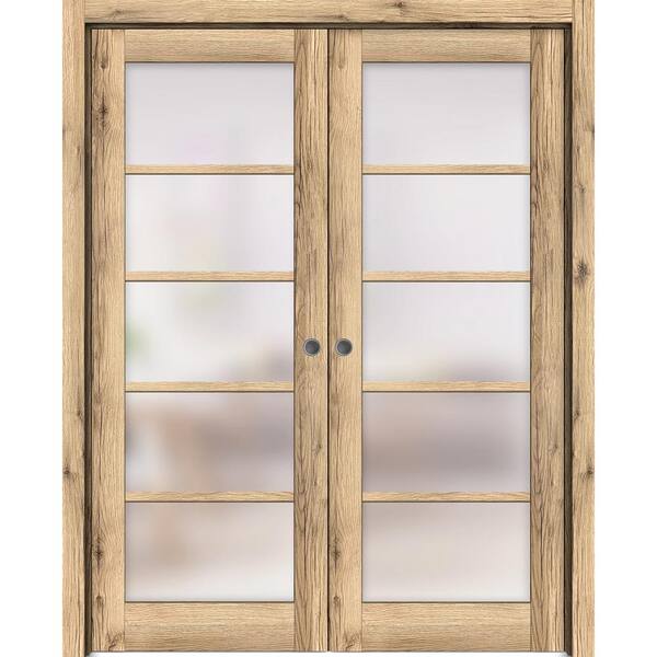 Sartodoors 48 in. x 96 in. 2 Panel Oak Finished Solid MDF Sliding Door with Hardware