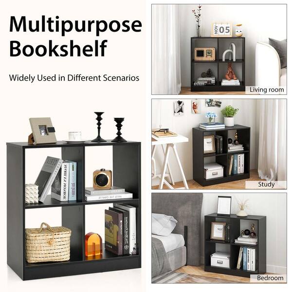Costway 29 in. Tall Black Engineered Wood 4-Cube Bookcase Costway 29 in. Tall Black Engineered Wood 4-Cube Bookcase